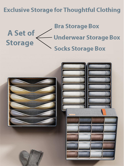 3 Pack Foldable Underwear Drawer Organizer with Large Compartments -Washable Fabric, Cabinet Storage Bins Box for Bras, Socks, Ties