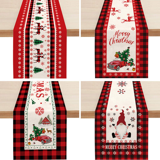 Watercolor Red and Black Plaid Christmas Trees Merry Xmas Table Runner, Seasonal Winter Holiday Kitchen Dining Decoration for Indoor Outdoor Home Party Decor 13“ x 72”