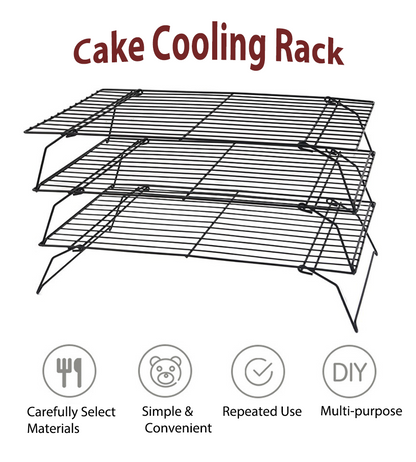 Baking and Cooling Rack Set, 3-Tier Non-Stick Stackable Collapsible Rectangle Wire Racks for Oven & Cooking (Black, 39.9x24.9cm/ 15.7"x9.8")