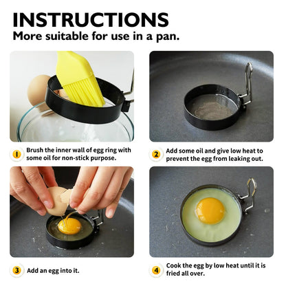 Large Stainless Steel Nonstick Fried Egg Rings Cooking Shaper with an Anti-scald Handle for English Muffins Pancake Cooking Griddle
