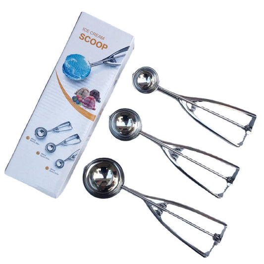 3Pcs Stainless Steel Ice Cream Scoop Set with Trigger Release, and with Multiple Size (Large/Medium/Small) Cookie Scoopers for Baking, Cookies, Fruit