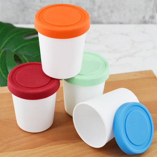 4 Pack Reusable Ice Cream Containers, 1 Quart No Leak & Frost Storage Tubs with Silicone Lids for Homemade Sorbet, Gelato, and Freezer Food Storage, Dishwasher Safe & BPA-Free