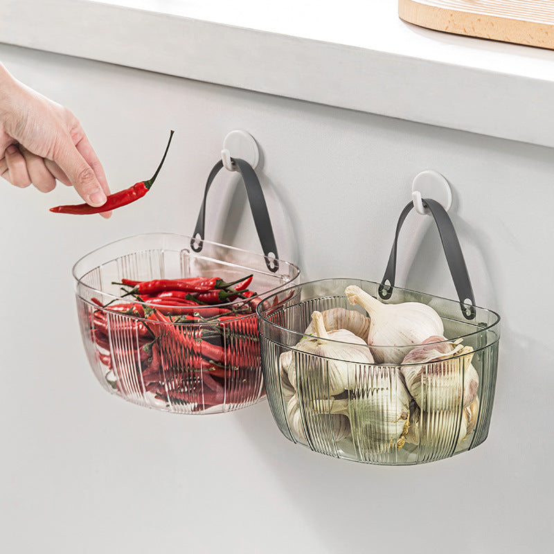 2 Pcs of Plastic Mini Wall Hanging Storage Basket for Ginger and Garlic Storage, Kitchen Bathroom Space Saving Organizer for Cosmetic Desk Washstand