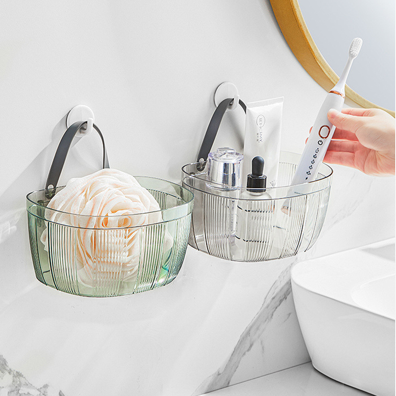 2 Pcs of Plastic Mini Wall Hanging Storage Basket for Ginger and Garlic Storage, Kitchen Bathroom Space Saving Organizer for Cosmetic Desk Washstand
