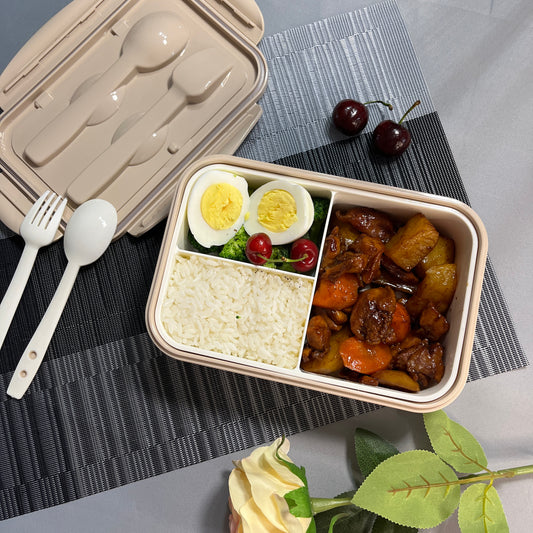 1400ML 3-Grid Durable Leak Proof Bento Box With Spoon & Fork  for On-the-Go Meals, BPA-Free, and Food-Safe Materials