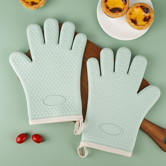 Heat Resistant Silicone Oven Mitt with Fingers, Super Grip, Food Grade, Waterproof Grilling Cooking Baking Gloves|Superior Value Set of 2 Pack