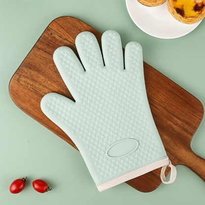 Heat Resistant Silicone Oven Mitt with Fingers, Super Grip, Food Grade, Waterproof Grilling Cooking Baking Gloves|Superior Value Set of 2 Pack