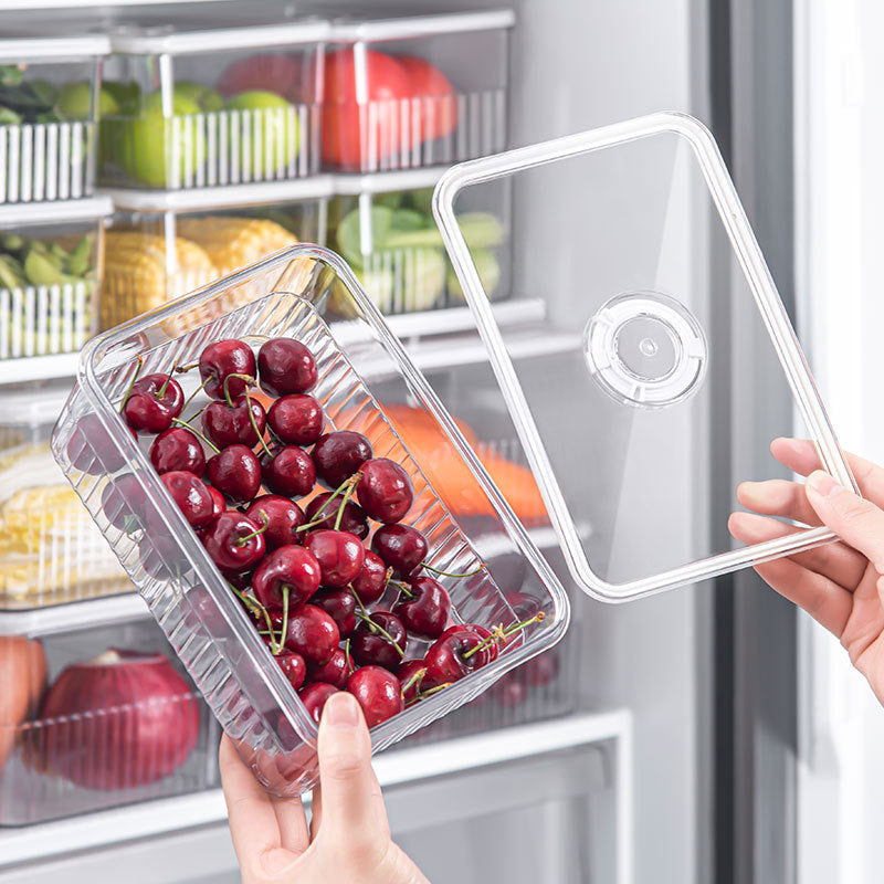 3 Pack Fridge Crisper, Clear Kitchen Refrigerator Organizer Bins with Freshness Timer, Stackable Pantry Organization and Storage, BPA Free with 3 Sizes