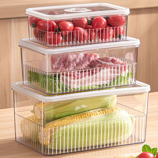 3 Pack Fridge Crisper, Clear Kitchen Refrigerator Organizer Bins with Freshness Timer, Stackable Pantry Organization and Storage, BPA Free with 3 Sizes