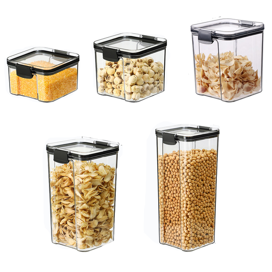 UMi Airtight Food Containers Set with Lids (5 Pack) for Kitchen and Pantry Organization - BPA Free Clear Plastic Stackable Storage Jars for Cereal, Rice, Flour, Pasta & Oats