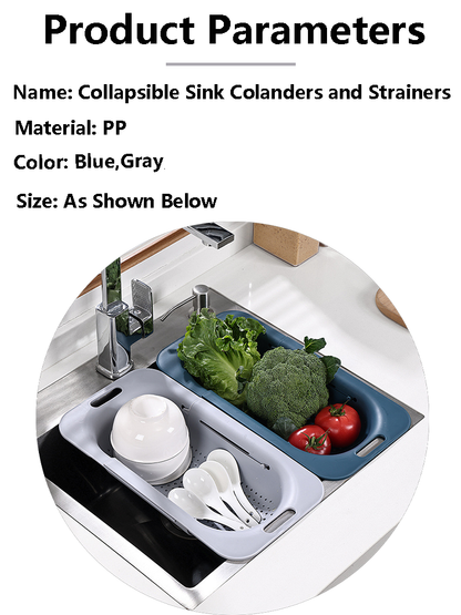 Over the Sink Extendable Colander Strainer Basket - Wash Vegetables and Fruits, Drain Cooked Pasta and Dry Dishes - New Home Kitchen Essentials