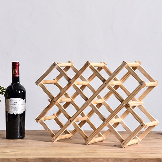 Foldable Tabletop Free Standing Wood Wine Storage Racks, 10 Bottles Wooden Stackable Wine Cellar Stand Holder Display Shelf for Home, Kitchen, Bar, Cabinet, Pantry