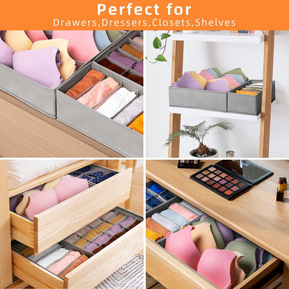 6 Pack Sock Underwear Drawer Organizer Dividers, 58 Cell Foldable Fabric Dresser Closet Storage Bins for Clothing, Baby Clothes, Bra, Panty, Scarf, Ties