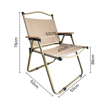Outdoor Furniture Kermit Portable Folding Beach Chair with Wood Armrest Metal Frame Great for Camping Hiking Picnic Park, Beige