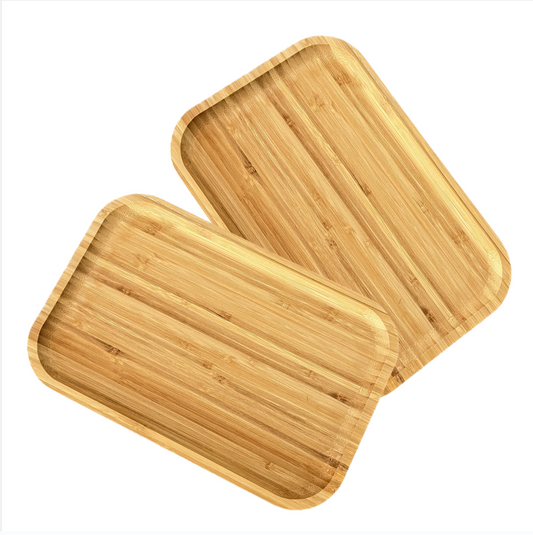 Rectangular Bamboo Wooden Serving Platters Set of 2 for Home Decor, Food, Vegetables, Fruit, Charcuterie, Appetizer Serving Trays, and Cheese Board (30x20cm)