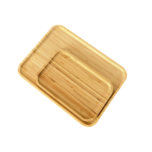 Bamboo Serving Platter Set of 2 Made from Eco-Friendly Wood, Decorative Tray for Fruit, Appetizer, Cheese, Cake, and Other Foods (30x20cm, & 40x30cm)