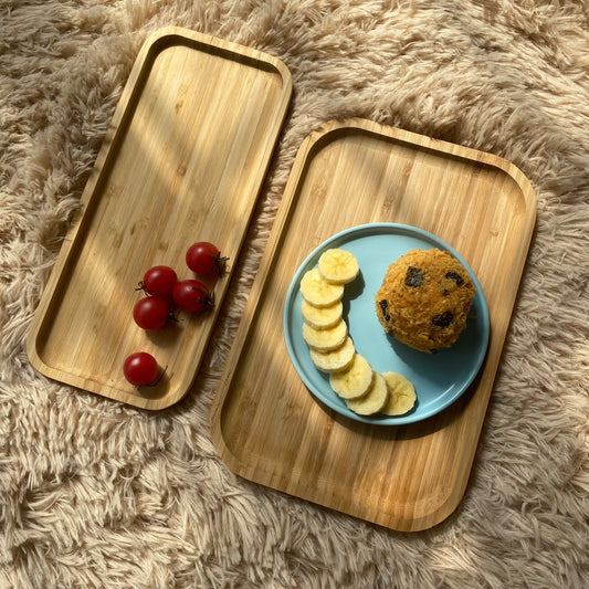 Bamboo Serving Platter Set of 2 Made from Eco-Friendly Wood, Decorative Tray for Foods Dessert Appetizer Cheese Fruit Cookie