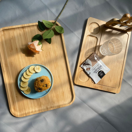 Bamboo Cheese Board Set of 2 Made from Eco-friendly Wood, Meat Charcuterie Platter Serving Tray