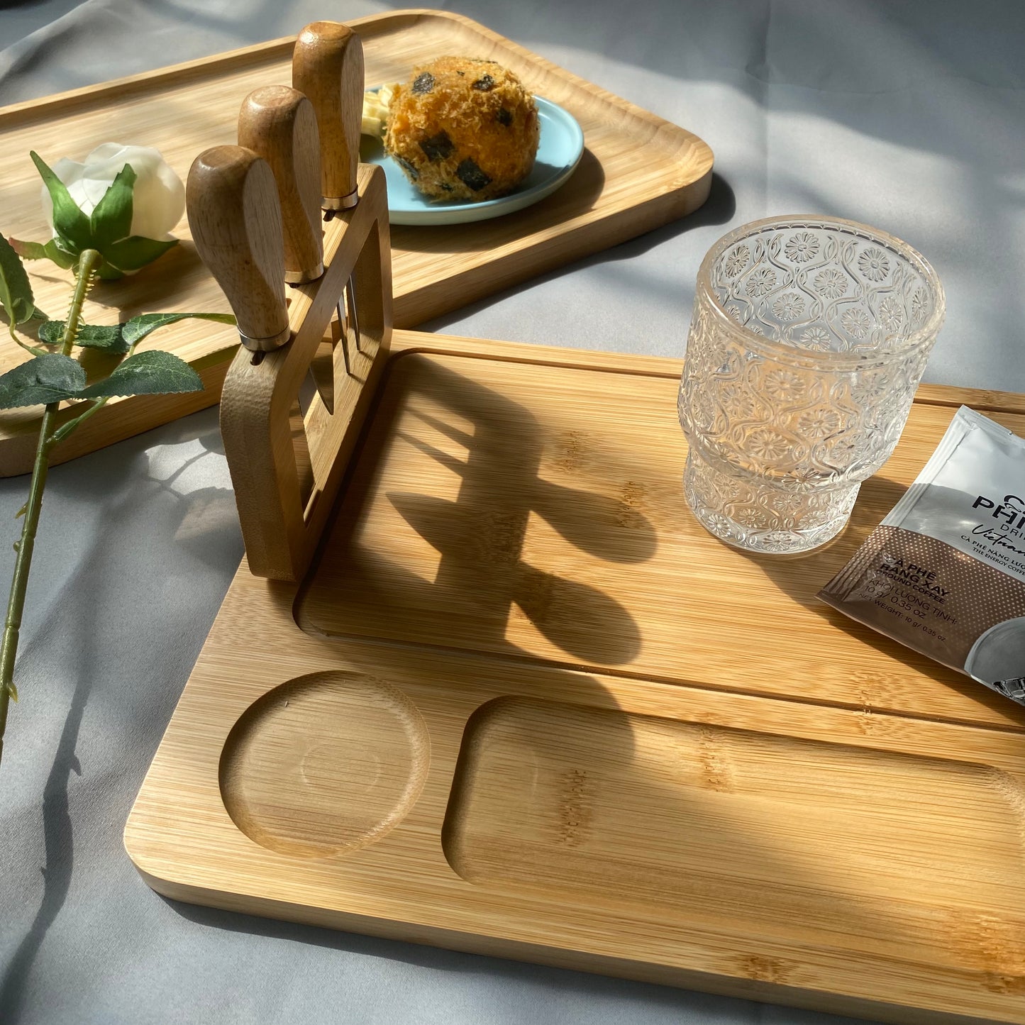Bamboo Cheese Board Set of 2 Made from Eco-friendly Wood, Meat Charcuterie Platter Serving Tray