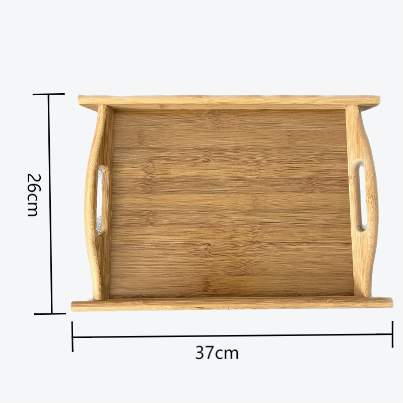 3 Pack Rectangular Bamboo Wooden Serving Tray with Handles Set for Eating, Working, Storing, and Used in Bedroom, Kitchen, Living Room, Bathroom, Hospital, and Outdoors