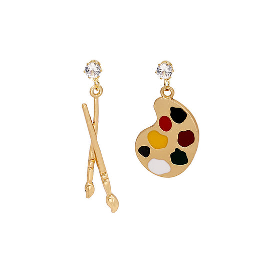 Unique Jewelry Charm Paint Palette and Brush Alloy Dangle Drop Earrings For Women Girls Artists and Painters as Delicate Gifts