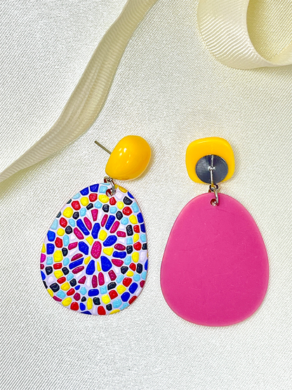 Boho Elegant Retro Simple Acrylic Colorful Geometric Oval Earrings for Women Minimalist Statement Hypoallergenic Dangle Drop Ear Jewelry