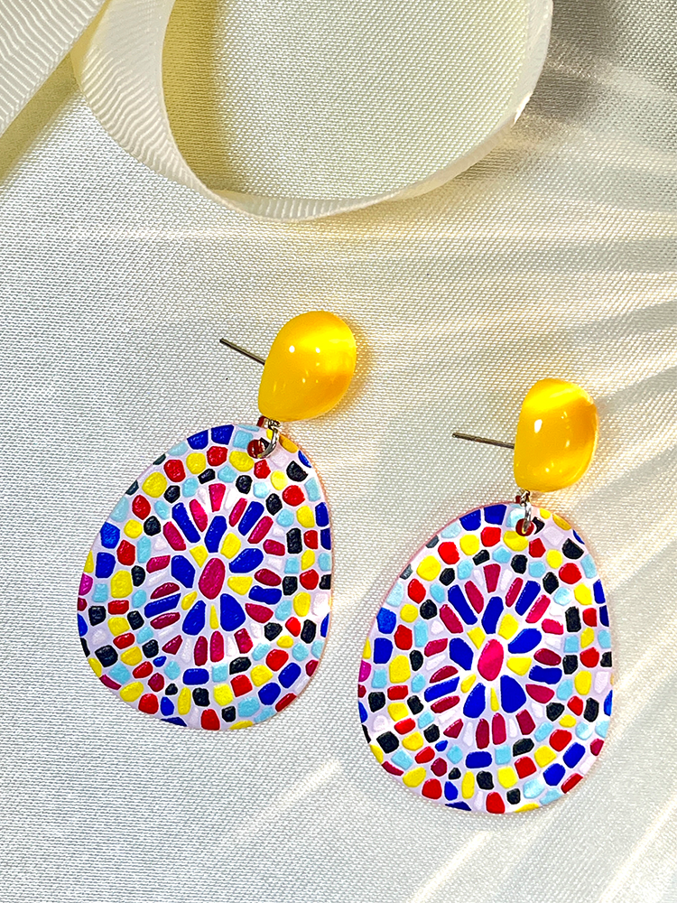 Boho Elegant Retro Simple Acrylic Colorful Geometric Oval Earrings for Women Minimalist Statement Hypoallergenic Dangle Drop Ear Jewelry