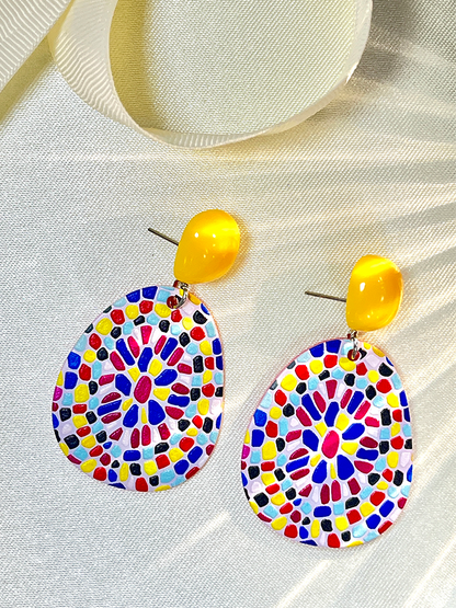 Boho Elegant Retro Simple Acrylic Colorful Geometric Oval Earrings for Women Minimalist Statement Hypoallergenic Dangle Drop Ear Jewelry