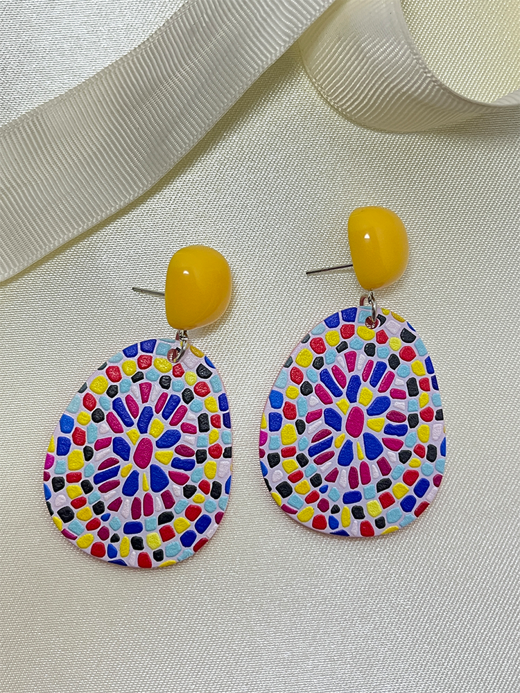 Boho Elegant Retro Simple Acrylic Colorful Geometric Oval Earrings for Women Minimalist Statement Hypoallergenic Dangle Drop Ear Jewelry